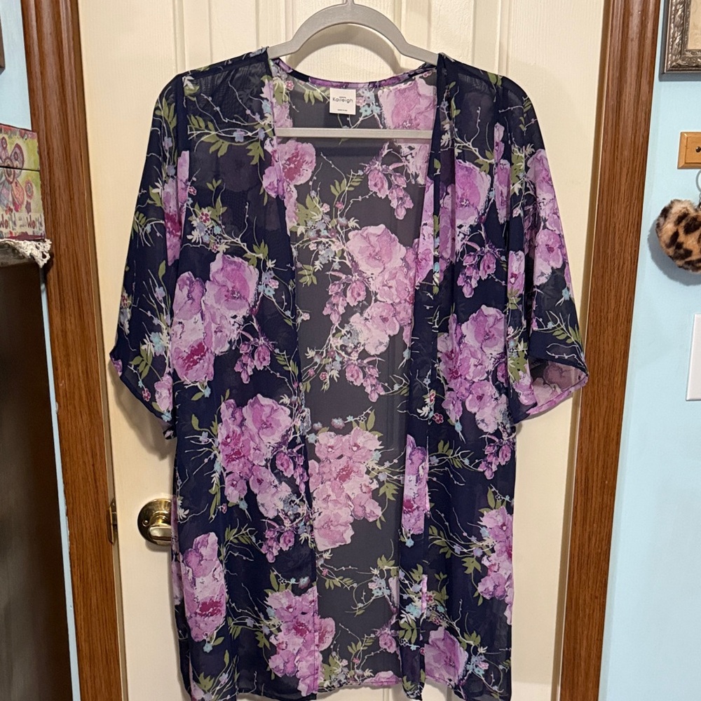 Kaileigh Floral Sheer Kimono in Purple and Pink